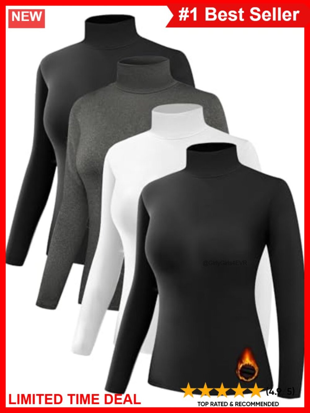 4 Pack Women's Fleece Lined Thermal Turtleneck Shirts Long Sleeve Winter